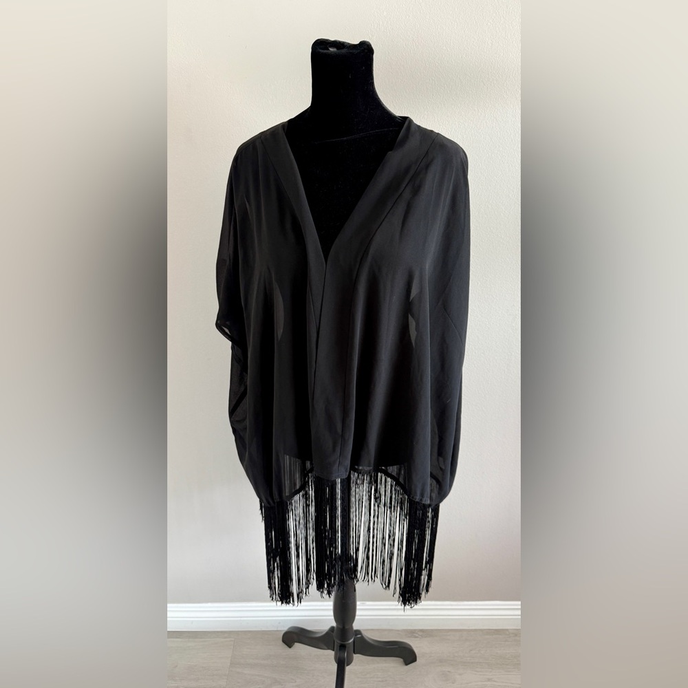 Bear Dance Women's Long Open Front Fringe Kimono Jacket Duster Cover Up Sz Small